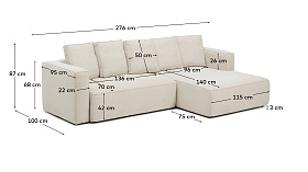 3-местный диван-кровать Marela бежевый шенилл с кушеткой справа 276 см