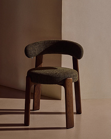 Granite Стул на 4 ножках из зеленого шенилла и массива ясеня в отделке орех