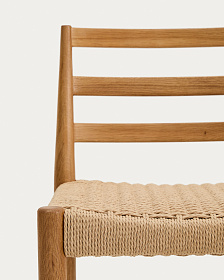 Полубарный стул Analy из массива дуба в натуральной отделке и веревочным сиденьем 65 см