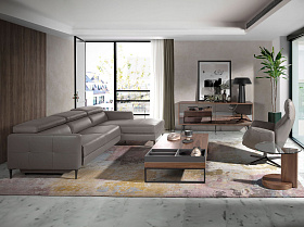 Диван с правым шезлонгом 6126/5237-R-M5655 кожаный с механизмом релаксации