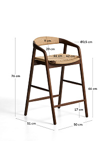 Уличный полубарный стул Derile из массива дуба в отделке орех и бежевой веревки