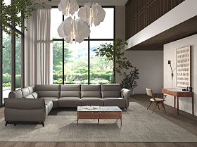 Модульный угловой диван с реклайнером 6249 из темно-серой кожи