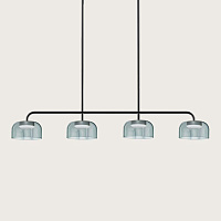 Подвесной светильник Ipon 4L черный металл,  плафоны стекло дымчато-синий