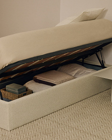 Основание кровати Nelzi с боковым открыванием из шенилла цвета экрю для матраса 90 x 200 см