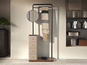 Вешалка для одежды 3281 из кожи, ореха и черной стали с зеркалом