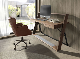 Вращающееся кресло 4166 из темно-коричневой кожи