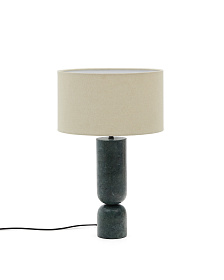 Настольная лампа Vex из зеленого мрамора с серым льняным абажуром