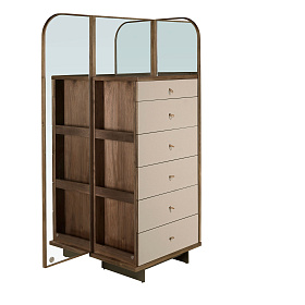 Шифоньер 7206 из кожи, ореха и полированной стали с зеркалом