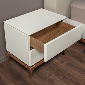 Прикроватная тумбочка CALPE отделка шпон ореха F, светло-серый матовый лак