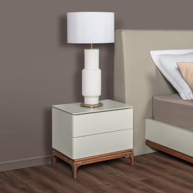 Прикроватная тумбочка CALPE отделка шпон ореха F, светло-серый матовый лак