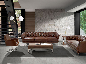 Поворотное кресло 5093/A832-M1595 кожаное с ножкой из полированной стали