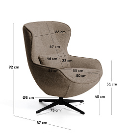 Поворотное кресло Sorile из коричневой синели и черной стали