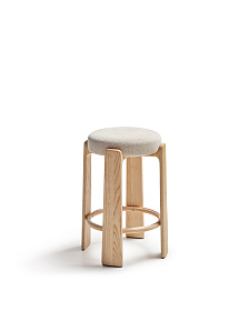 Granite Барный табурет из бежевого шенилла и массива ясеня в натуральной отделке 75 см