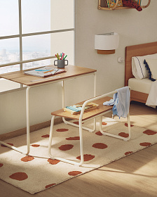 Tinn Письменный стол из ясеневого шпона с бежевой металлической конструкцией, 75 x 45,5