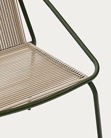 Садовое кресло Zivia из веревки цвета экрю и оцинкованной стали зеленого цвета