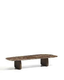 Журнальный столик Pirita из коричневого мрамора с ножками из дуба с темной отделкой, 147 x 65 см