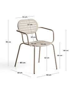 Уличный стул Brai с подлокотниками из оцинкованной стали бежевого цвета