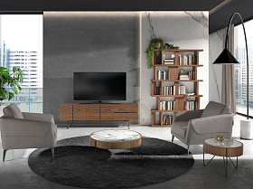 Круглый приставной столик 2139/MH2303B из ореха и мраморной керамики