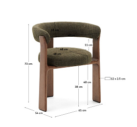 Granite Стул на 3 ножках из зеленого шенилла и массива ясеня в отделке орех