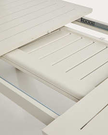 Раздвижной уличный стол Livorno из бежевого алюминия с ножками под дерево, 233(350) x 100 см