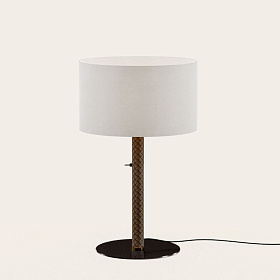 Настольная лампа Coco S1342 черный металл/коричневая кожа с абажуром 801011/36