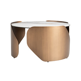 Журнальный столик 2162 с керамической столешницей и стальным основанием бронзового цвета Ø80