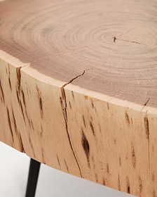 Журнальный столик Tavine из массива акации с выбеленной отделкой и черными стальными ножками Ø49 см