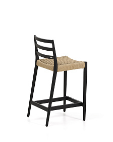 Полубарный стул Analy из массива дуба в черной отделке и веревочным сиденьем 65 см
