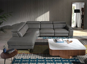 Угловой диван с реклайнером 5320-L-M9019 /6112 серый кожаный