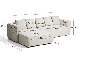 3-местный диван-кровать Marela бежевый шенилл с кушеткой слева, 276 см