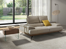 2-местный диван из серо-коричневой кожи, модель 6248