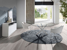 Круглый обеденный стол из закаленного стекла и белой стали 1138-Ø120