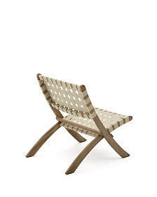 Складное кресло Chabeli из массива акации и шнура кремового цвета