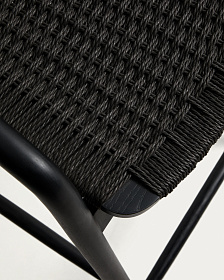 Уличный полубарный стул Derile из массива дуба и веревки в черной отделке