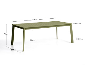 Раздвижной уличный стол Brela из зеленого алюминия, 205(287) x 100 см