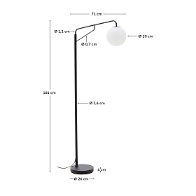 Торшер Eilo из черной стали с плафоном из матового стекла
