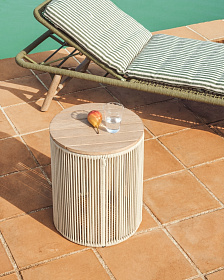 Уличчный столик Dandara из стали, веревки цвета экрю и массива акации Ø40 см