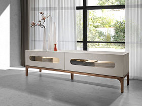 Тумба под ТВ 3242/CP2205TV2 из серого и орехового дерева с внутренней подсветкой