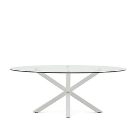 Овальный стол ARYA Argo из стекла, стальных ножек и белой отделкой 200x100