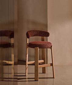 Барный стул Granite из терракотовой синели и ясеня с натуральной отделкой 75 см