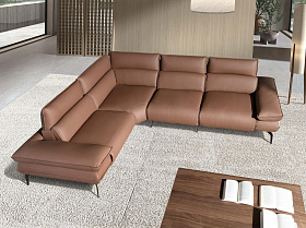 Угловой диван Relax из коричневой кожи, модель 6239