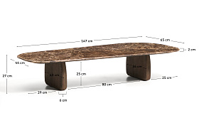 Журнальный столик Pirita из коричневого мрамора с ножками из дуба с темной отделкой, 147 x 65 см