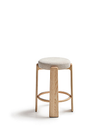 Granite Барный табурет из бежевого шенилла и массива ясеня в натуральной отделке 75 см