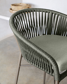 Стул полубарный Yanet из зеленой веревки, высота 65 см