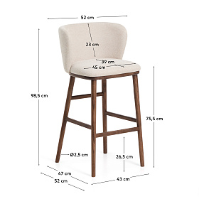 Барный стул Ciselia из бежевого шенилла с ножками из ясеня в отделке орех