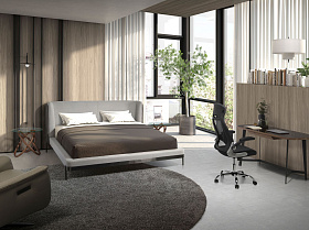 Кровать 7156/GC2123 серая ткань/экокожа 180 x 200 см