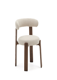 Granite Стул на 4 ножках из бежевого шенилла и массива ясеня в отделке орех