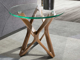 Круглый приставной столик 2127/LT17192 из закаленного стекла и ореха