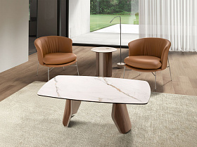 Овальный столик 2167 из керамики с мраморной отделкой, стали и ореха