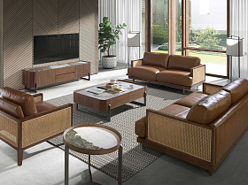 Круглый журнальный столик 2130/437-B из ореха и керамики